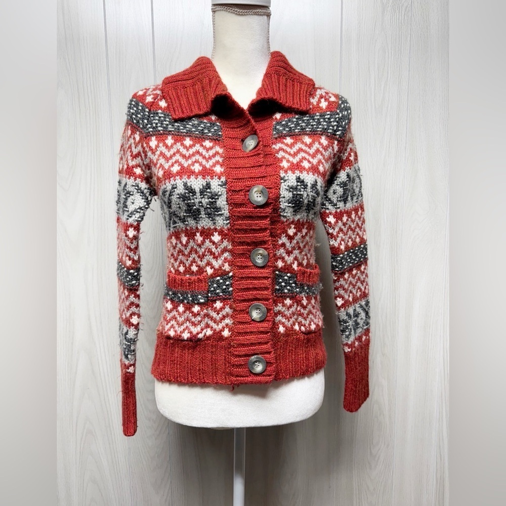 Red and Gray Patterned Women's Sweater
